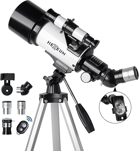 Telescope for Kids & Adults - 70mm Aperture 500mm AZ Mount Fully Multi-Coated Optics Astronomical refracting Portable Telescopes, with Tripod Phone Adapter, Carrying Bag, Remote Control White