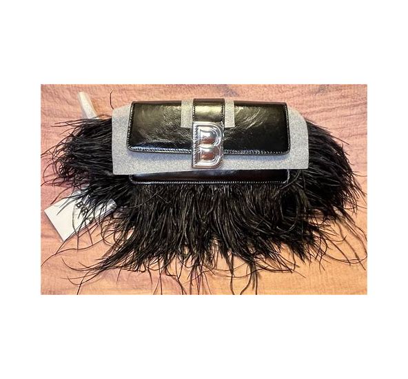 Brandon Blackwood Black Leather Feather Bag-Medium