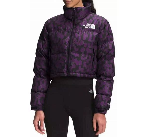 The North Face Division Printed Nuptse Short Jacket Gravity Purple Leopard  NWT