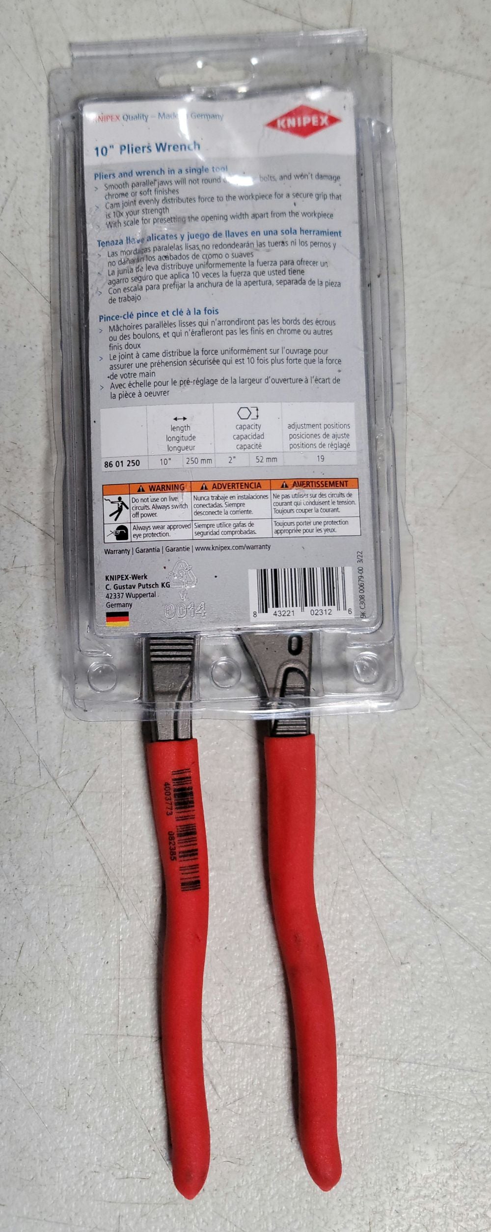 KNIPEX 10 in. Pliers Wrench - Black - Model 86 01 250 SBA