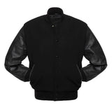 MARA LEATHER | Men's All Black Wool & Leather Varsity Letterman Jacket | LG