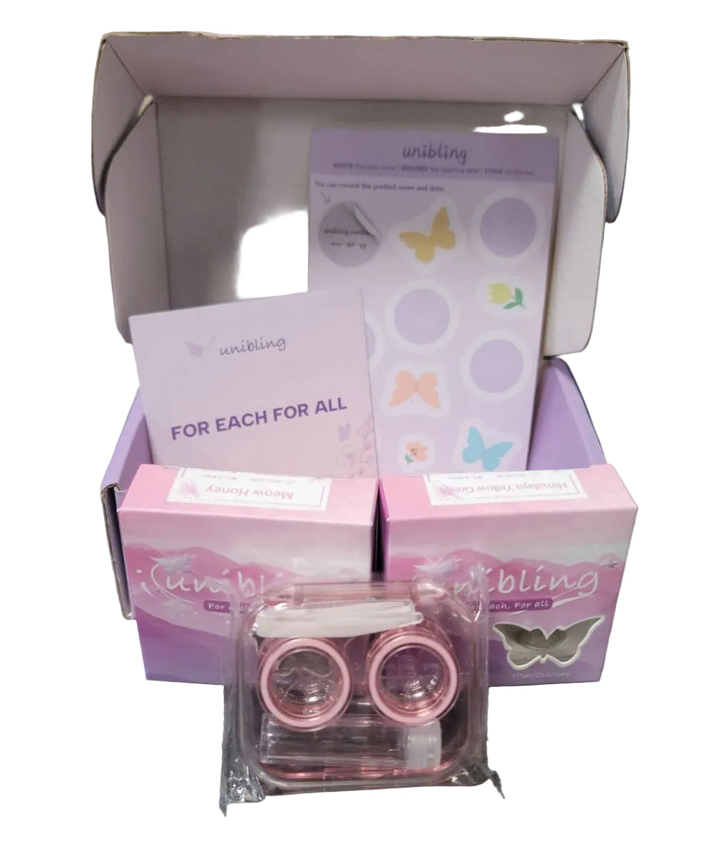 unibling | Colored Contact Lenses Set Kit | 1 Pair (2 Lenses) in Meow Honey and Himalaya Yellow Green