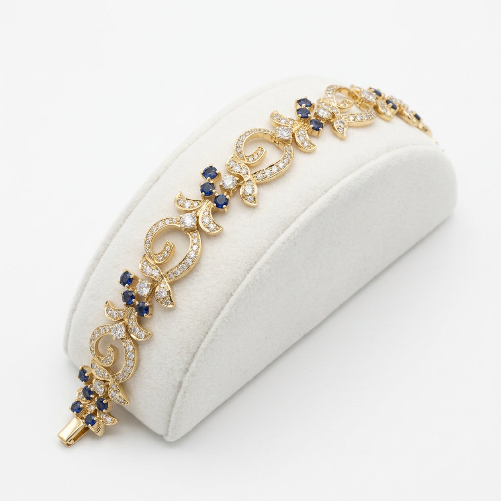 *Vintage Camrose & Kross JBK Jackie Kennedy Gold Plated Bracelet with Sapphire Blue and Clear Crystals