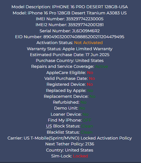 iPhone 16 Pro 128GB Desert - T-Mobile/Sprint Carrier - New Open Box