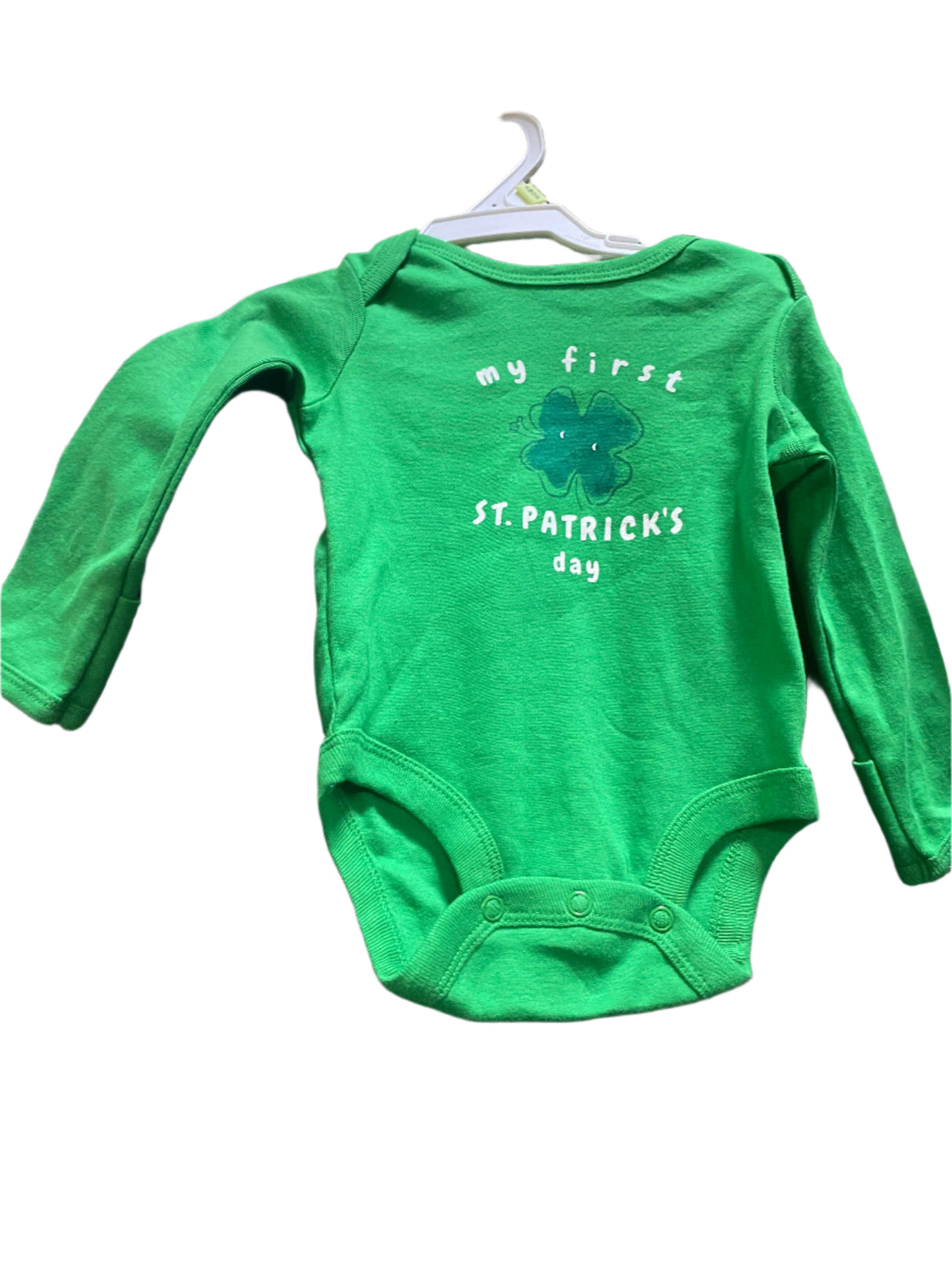 Baby St Patrick's Day Ribbed Long-Sleeve Bodysuit, Green - 3 Mos