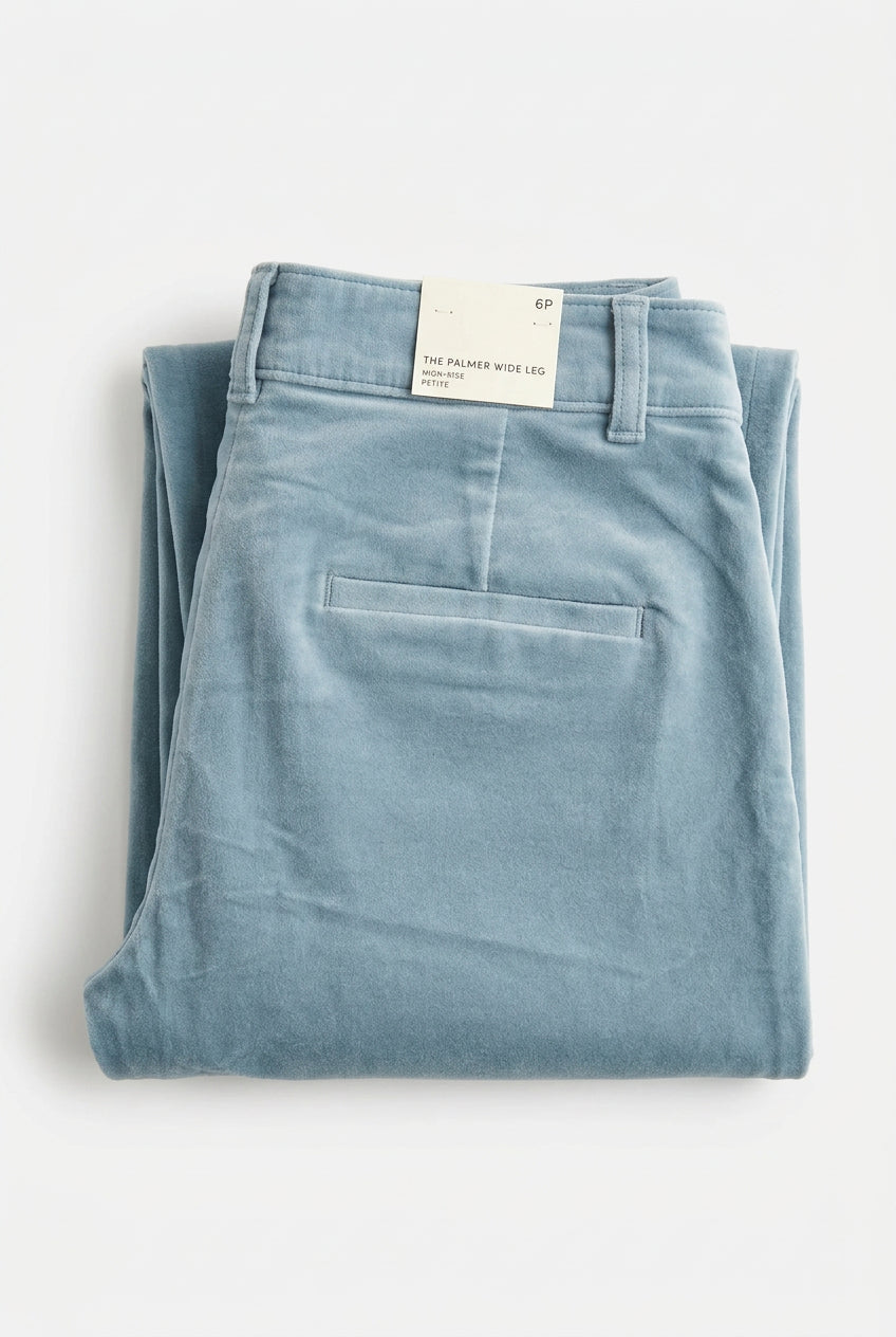 *Petite Palmer Wide Leg Pants in Stretch Velvet, Blue Oasis, Size 4P