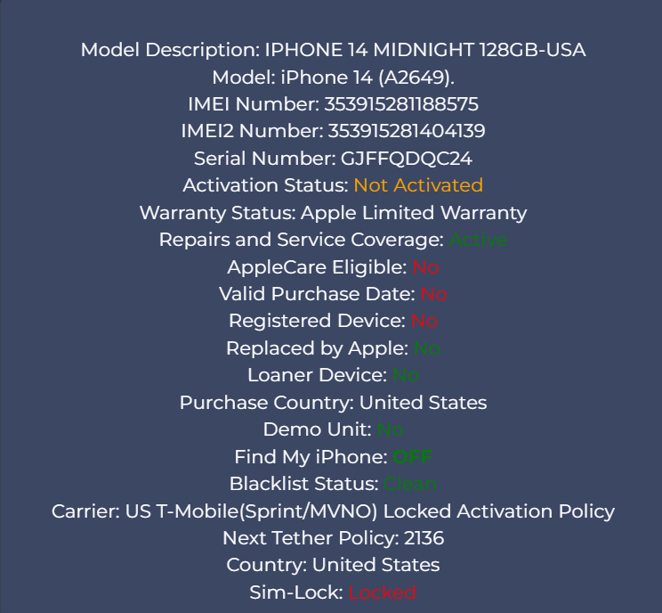 iPhone 14 Midnight - 128GB - New, Sealed - Locked to T-Mobile/Sprint