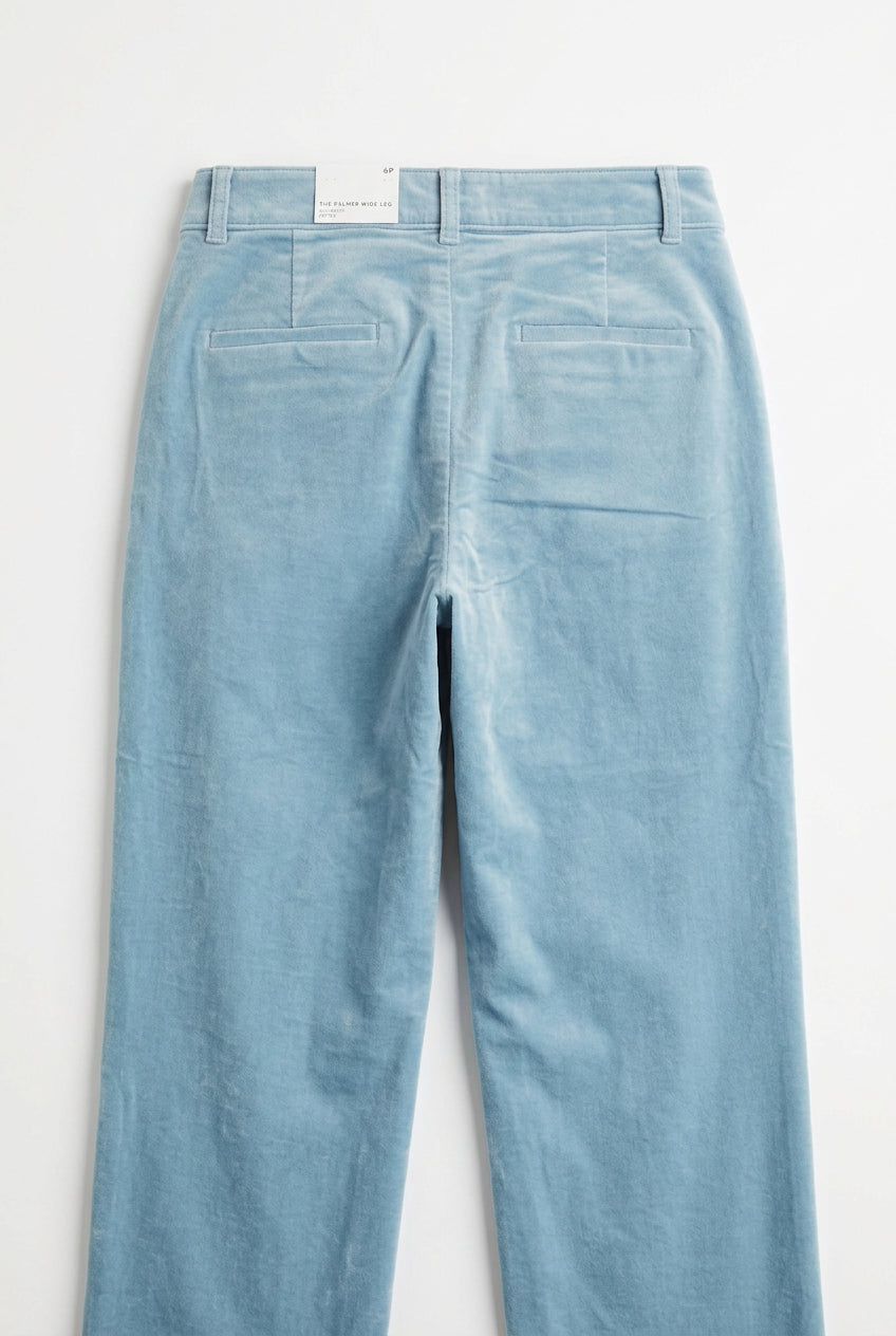 *Petite Palmer Wide Leg Pants in Stretch Velvet, Blue Oasis, Size 4P