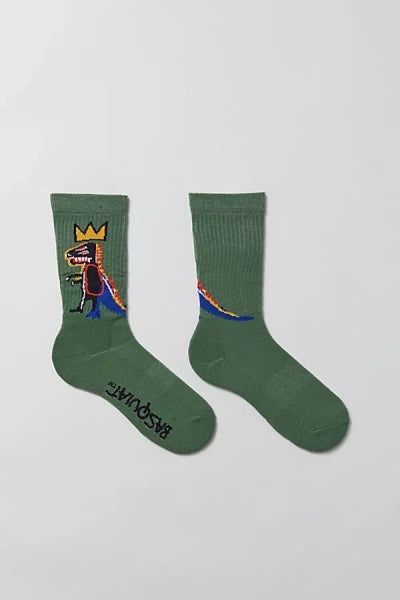 URBAN OUTFITTERS Basquiat Dino Men's Crew Sock in Olive