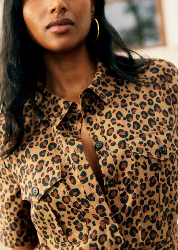 Robe Raquel Imprime Leopard Cafe Dress Women's Size 40