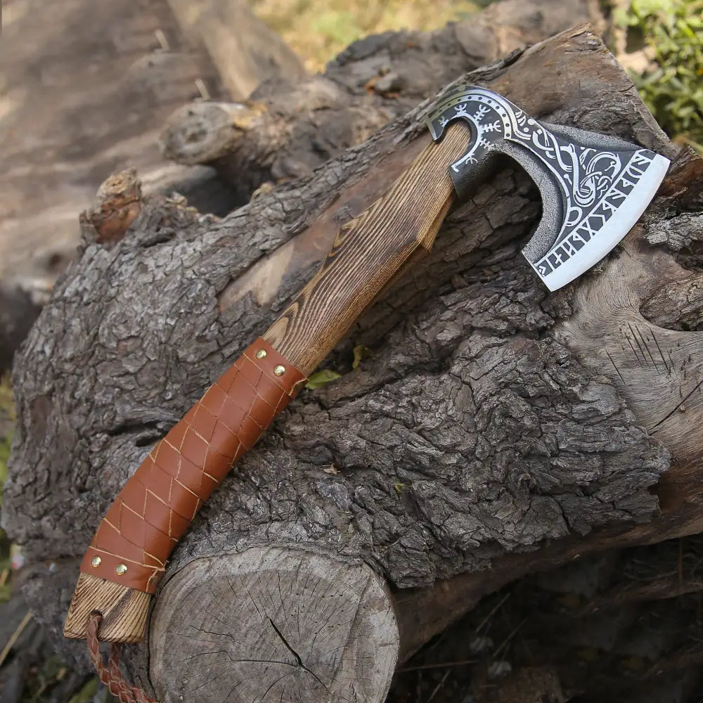 Small Forged Carbon Steel Medieval Wood Axe with Ash Wood Shaft