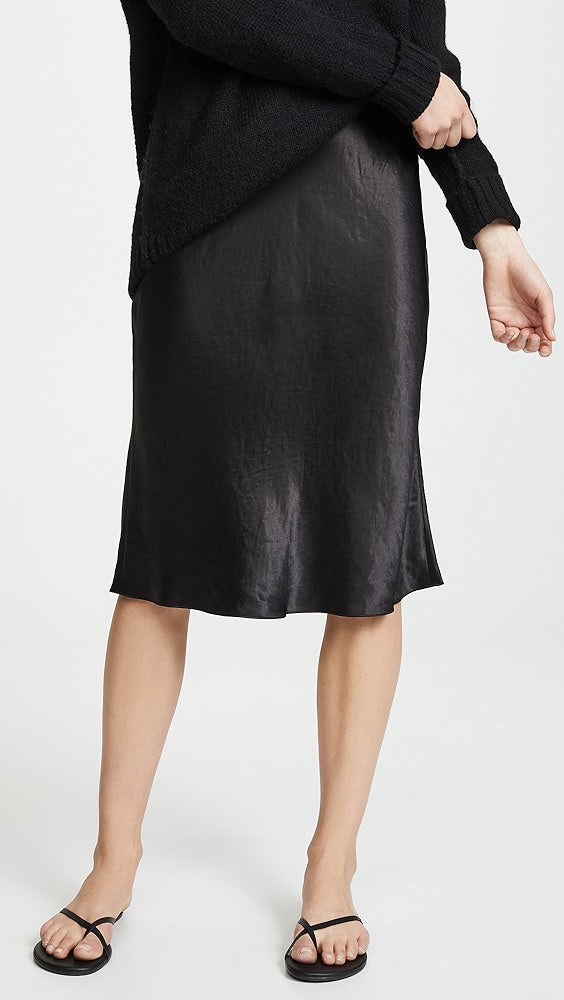 Vince Velvet Trim Side Slit Skirt, Black  New