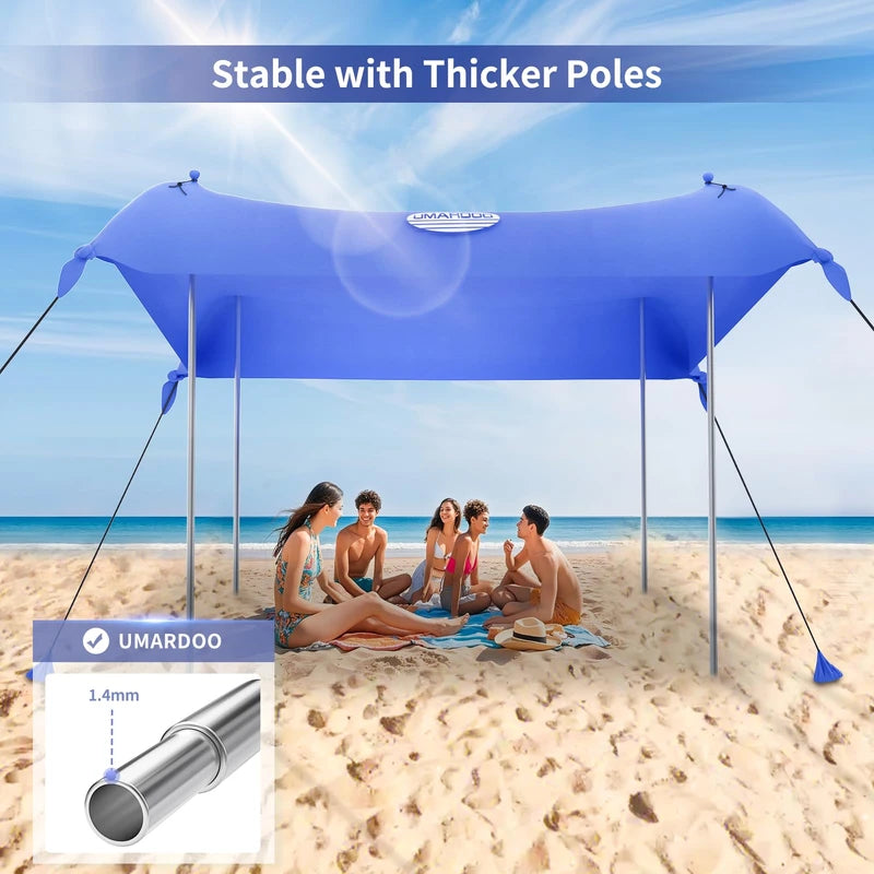 UMARDOO Family Beach Tent Canopy Sun Shade Portable 10×10FT, Large Wind Resistance Beach Sun Shelter Easy Setup with Packable Carry Bag for Outdoor Travel UPF 50+ (Blue)