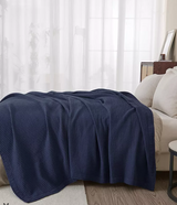 Linery & Co Waffle Weave Textured Cotton Blanket - Full/Queen - Navy