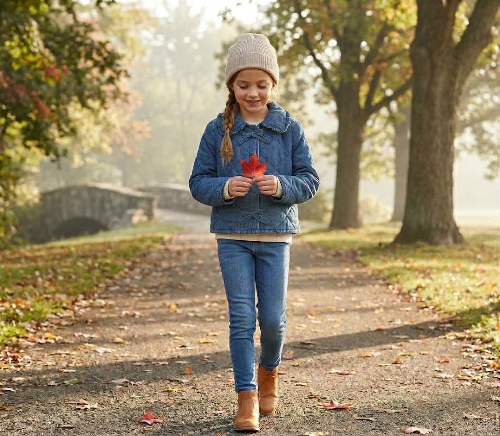 OSH KOSH B'GOSH Girls Quilted Denim Jacket - Medium Wash - 8