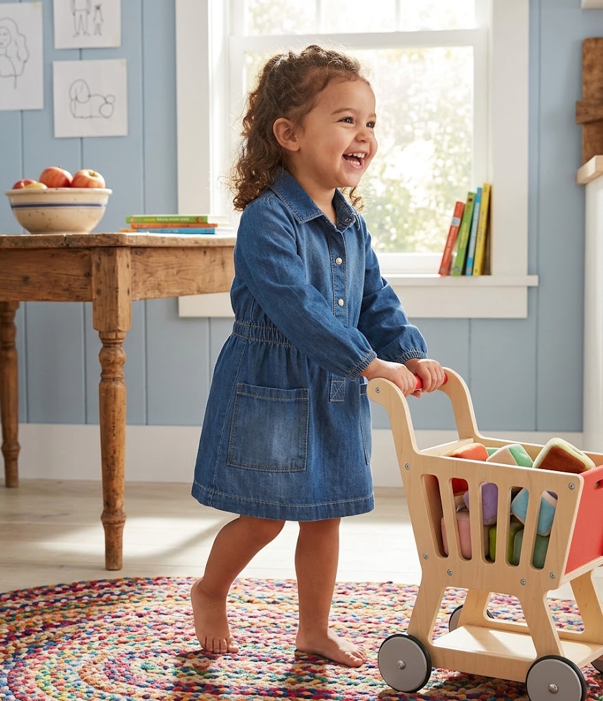OSH KOSH B'GOSH Baby Girls' Long-Sleeve Denim Dress - Medium Wash - 2T