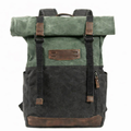 Waxed Canvas Vintage Roll Top Backpack in Lake Green