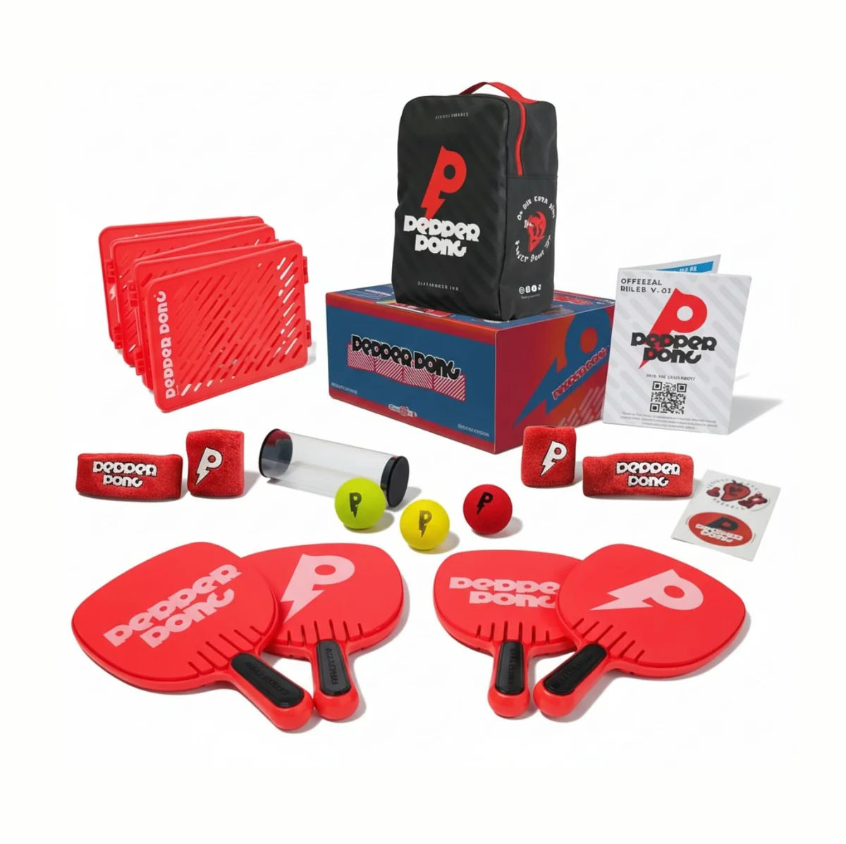Pepper Pong Full Set (Red) Any Surface, Indoor or Outdoor Portable Paddle Sport