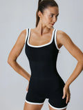 Berlook Black Contrast U Neck Yoga Jumpsuit - Light Support - Medium