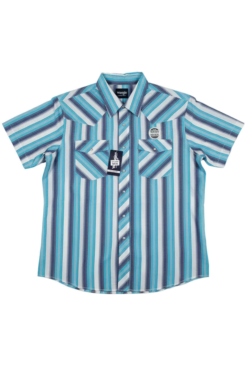 WRANGLER Men's XL Sport Western Snap Shirt - Turquoise/Navy/Red/White Stripe