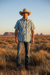 WRANGLER Men's XL Sport Western Snap Shirt - Turquoise/Navy/Red/White Stripe