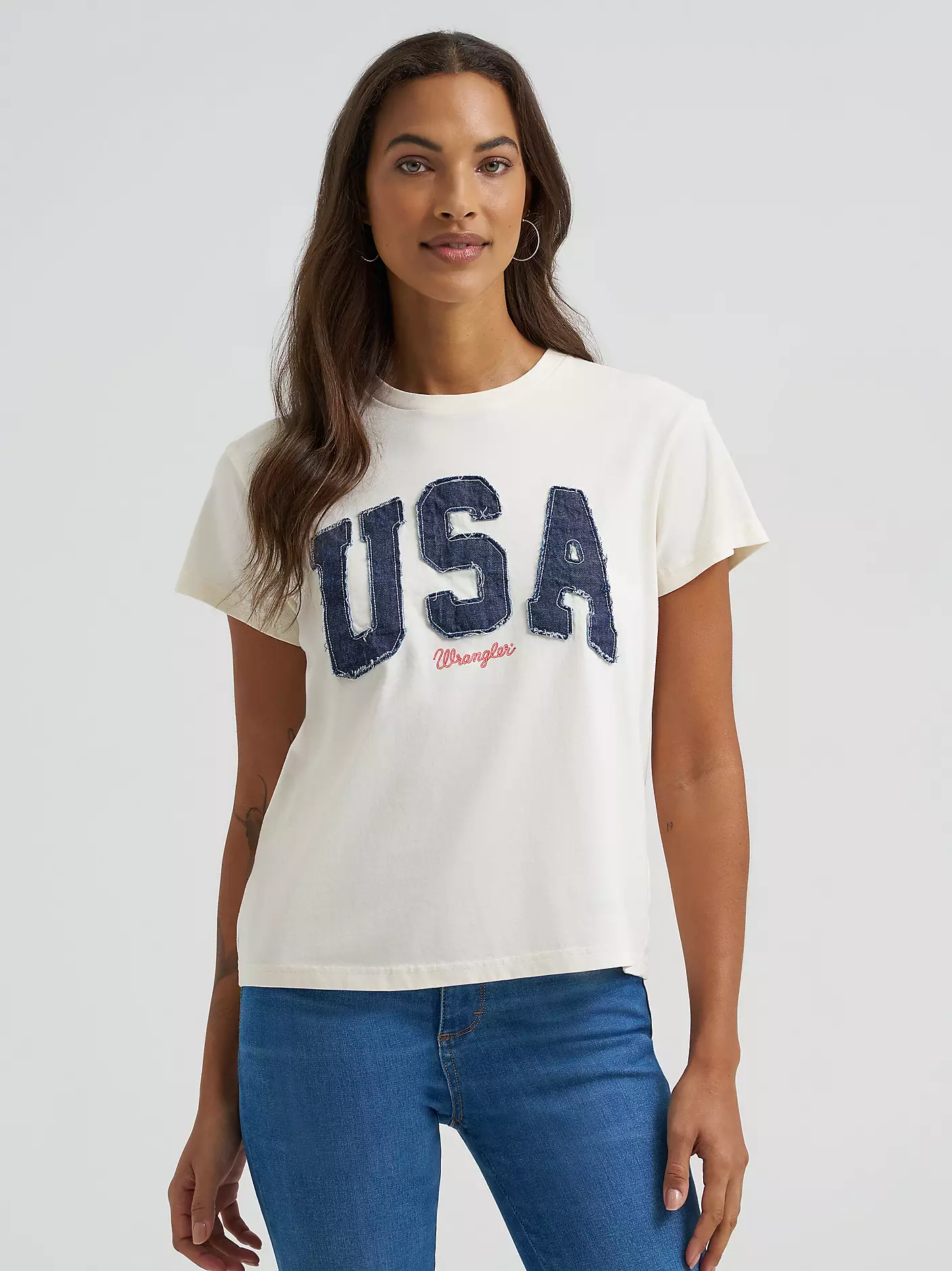WRANGLER Women's LG USA Retro Regular Graphic Tee in Egret