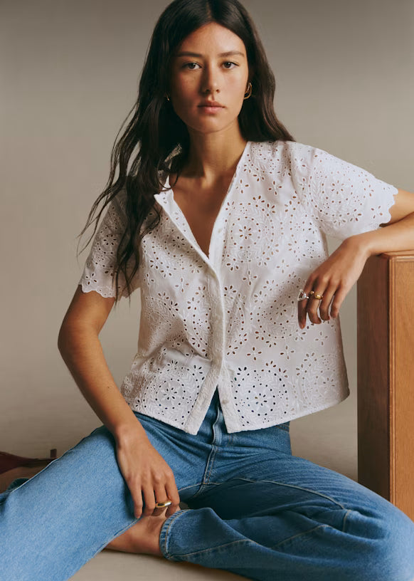 SÉZANE Women's Manon Shirt Embroidered Ecru - US2 (NWT)