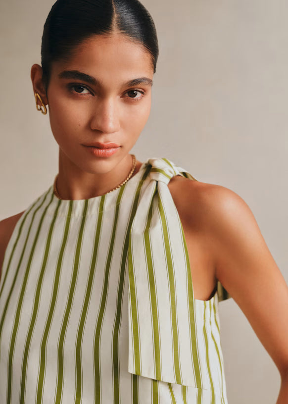 Sezane Loren Blouse Ecru Khaki Stripes Size - (US 2)