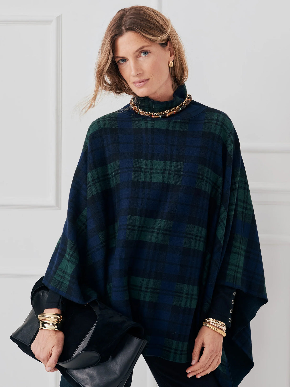 J. McLaughlin Zora Poncho in Navy/Black Watch Plaid (Size: OS)